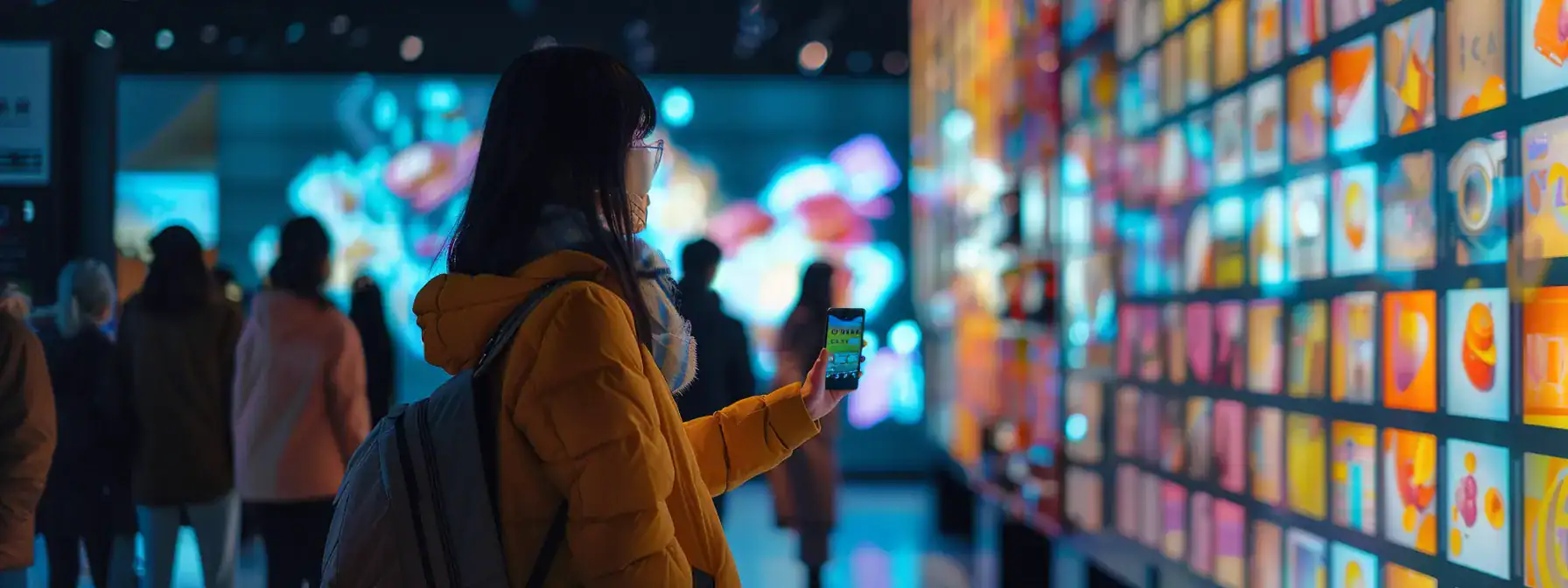a digital interface displaying interactive and shoppable features with sleek and modern design.